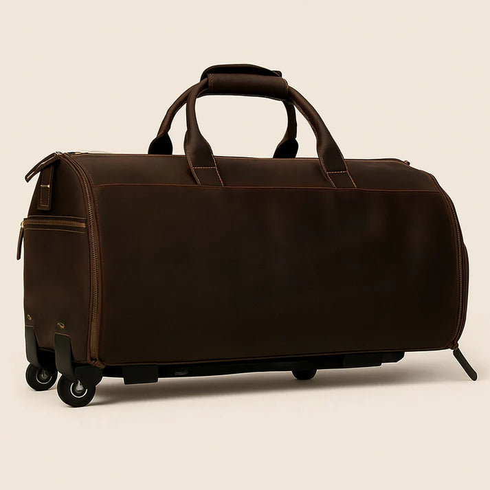 sac de voyage léger en cuir à roulettes