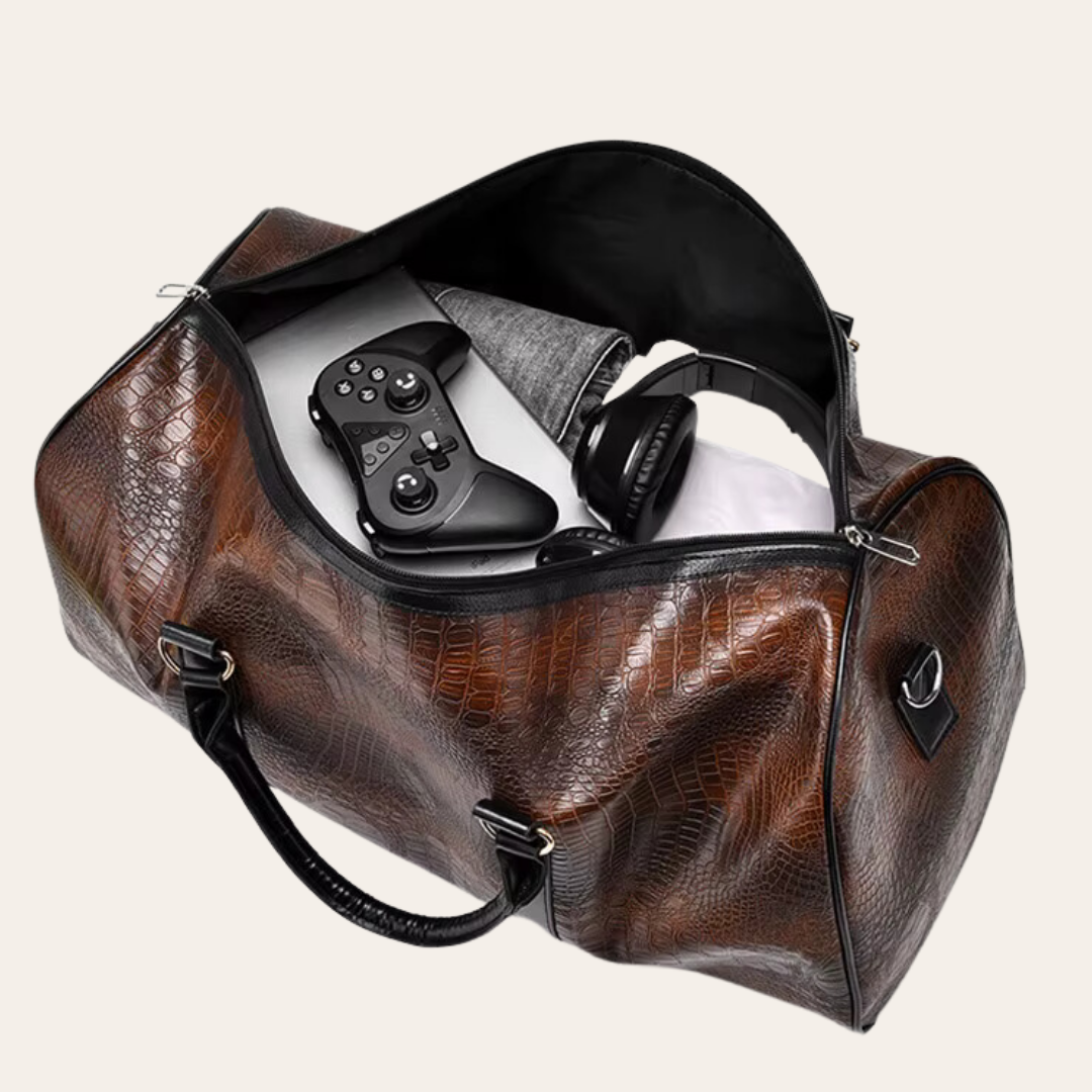 Sac de voyage en cuir cabine week-end homme.