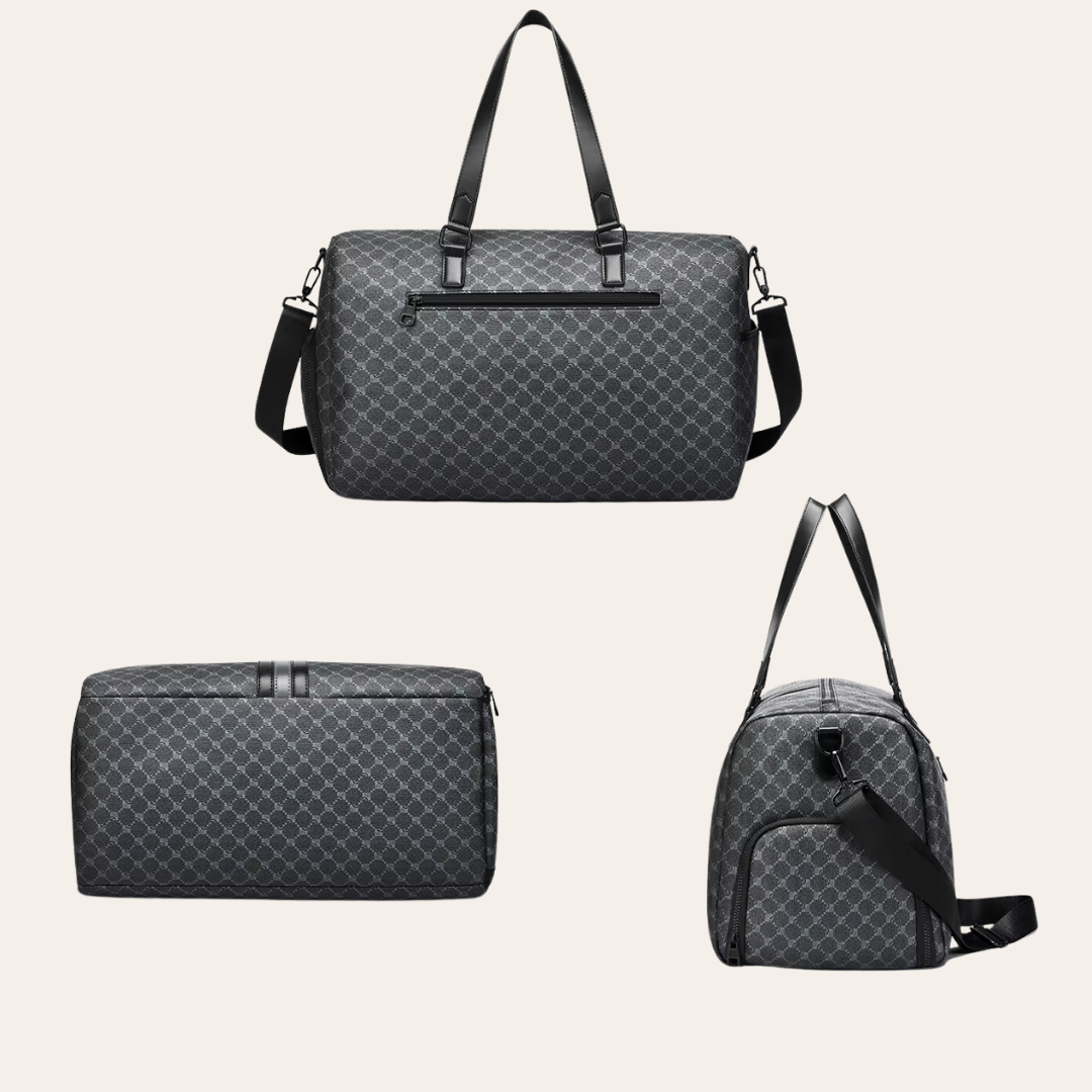 Men's leather weekend cabin travel bag.