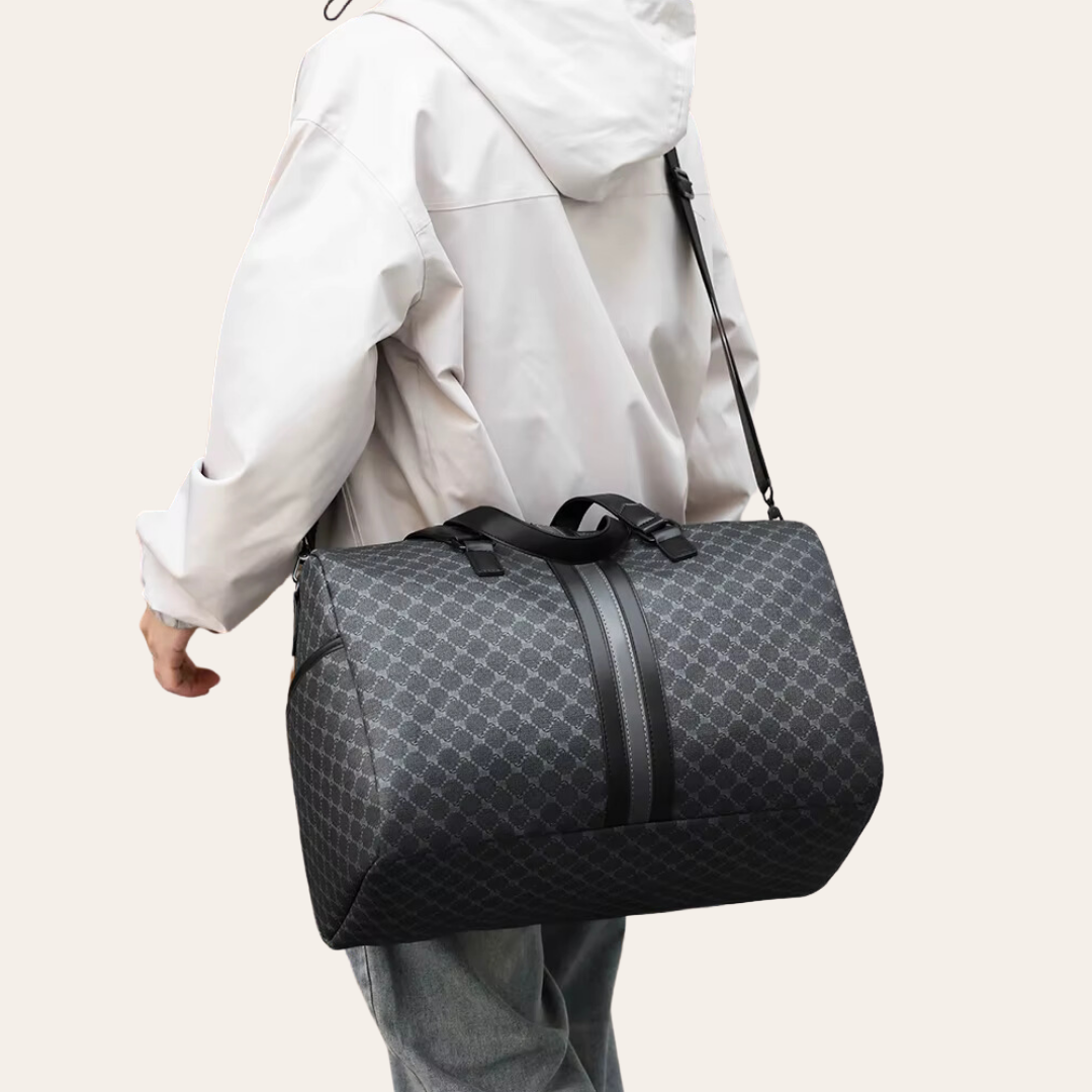 Men's leather weekend cabin travel bag.