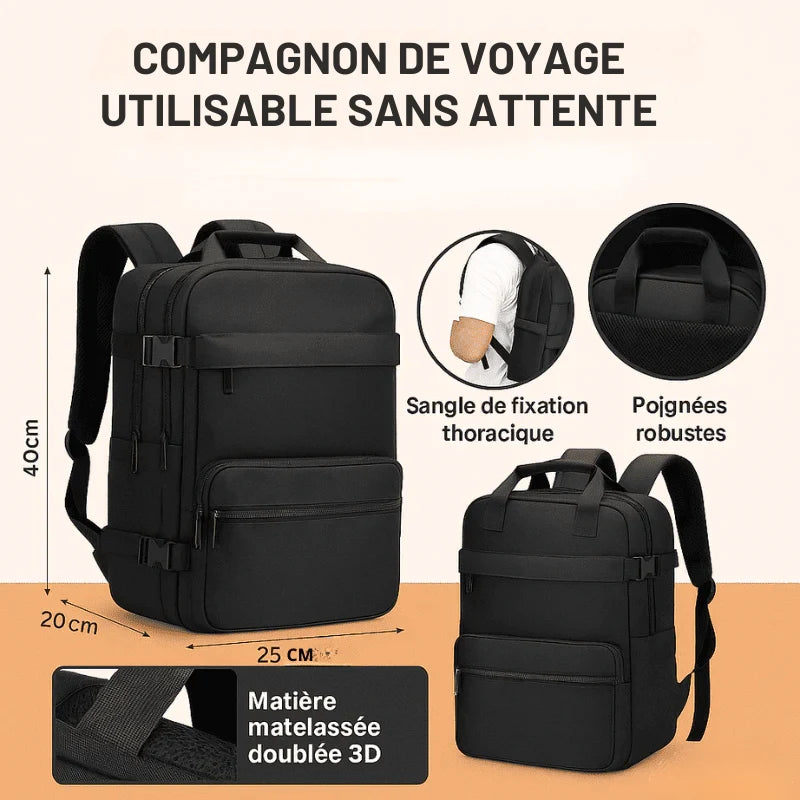 Sac à dos cabine compressible sous vide noir