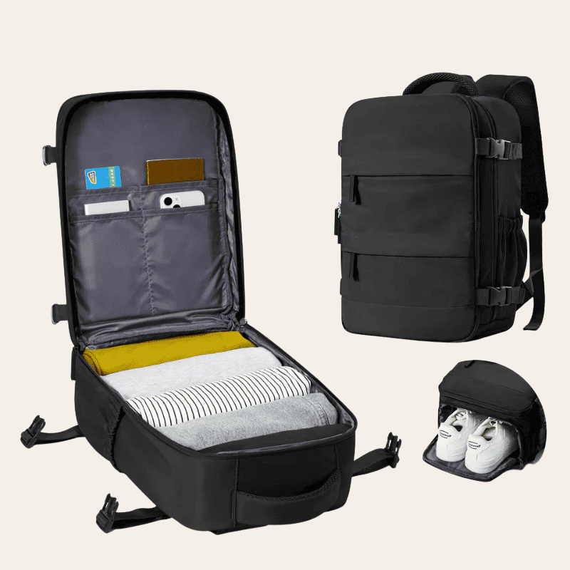 Sac a dos de voyage femme noir - compartiment chaussures