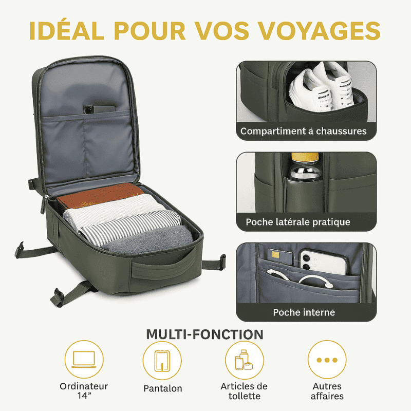 Sac a dos de voyage femme noir - compartiment chaussures