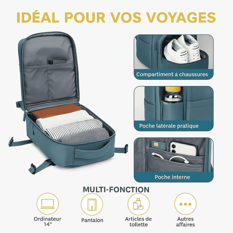 Sac à dos cabine bleu - compartiment chaussures – Format Ryanair
