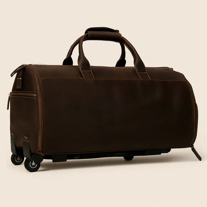 sac de voyage léger en cuir à roulettes