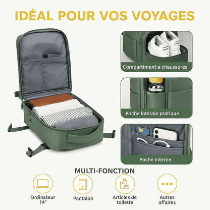 Sac à dos cabine vert - compartiment chaussures – Format Ryanair