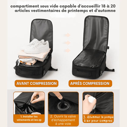 Sac à dos cabine compressible sous vide noir